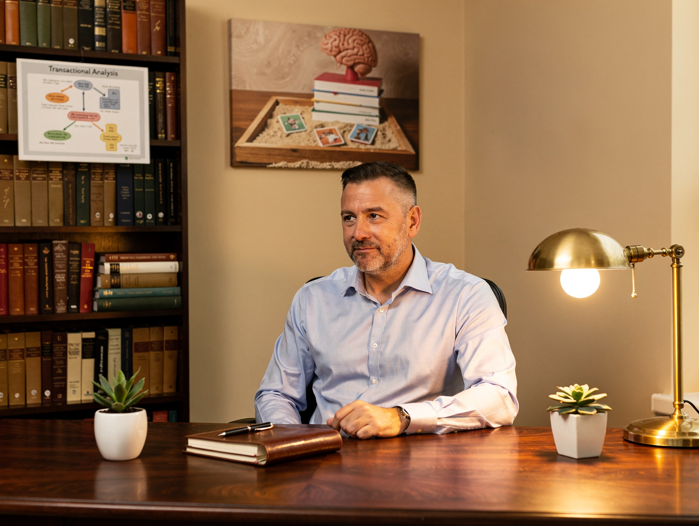Alex Rivera in a calm, sunlit therapy office